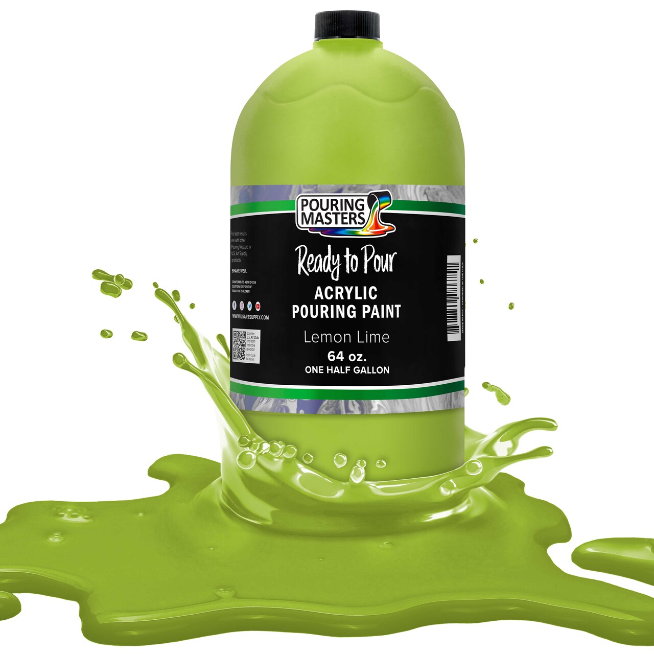 Pouring Masters Lemon Lime Ready to Pour Acrylic Pouring Paint - Premium 64-Ounce Pre-Mixed Fluid Acrylic Paint - Fluid Art Supplies for Canvas, Wood, Paper, Tile & Rocks